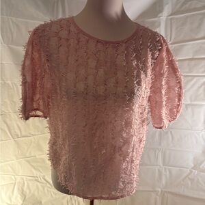 Zara Pink Crop Top with Flutter Sleeves and Boxy Fit
